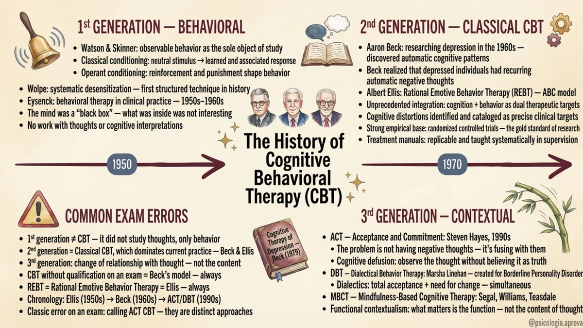 Mind map of the history and generations of CBT