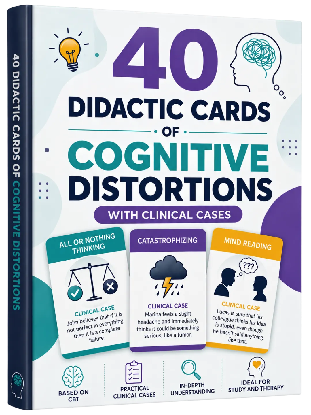 Bonus 2 cover: 40 Flashcards of cognitive distortions with clinical cases